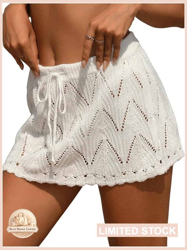 Crochet Beach Mini Skirt Swim Bikini Cover Up Knit Swimsuit Bathing Suit Coverup